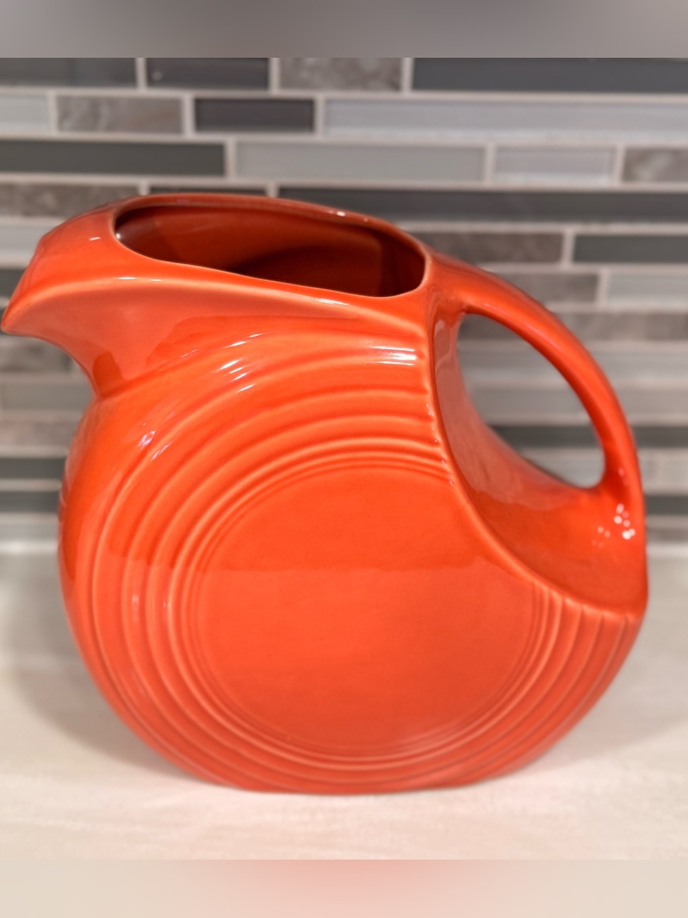Vintage Pre 1986  Fiesta Disc Large Water Pitcher Homer Laughlin Persimmon ?